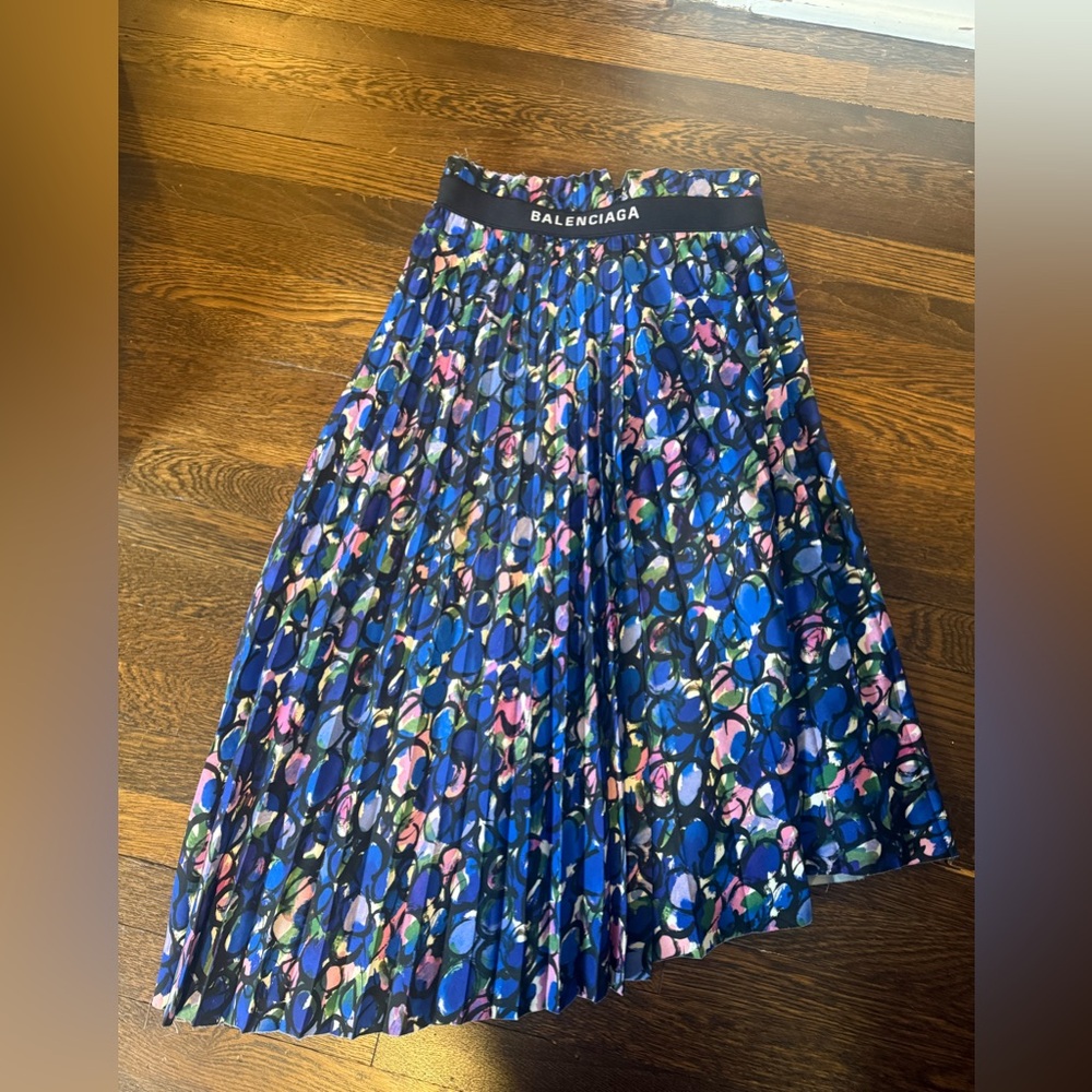 Balenciaga Pleated Logo Waistband Abstract Print Skirt EU 36 - Like New